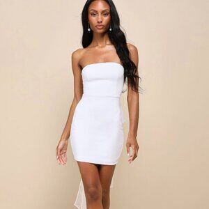 Lulu's Flawless Entrance White Pearl Organza Bow Strapless Mini Dress
